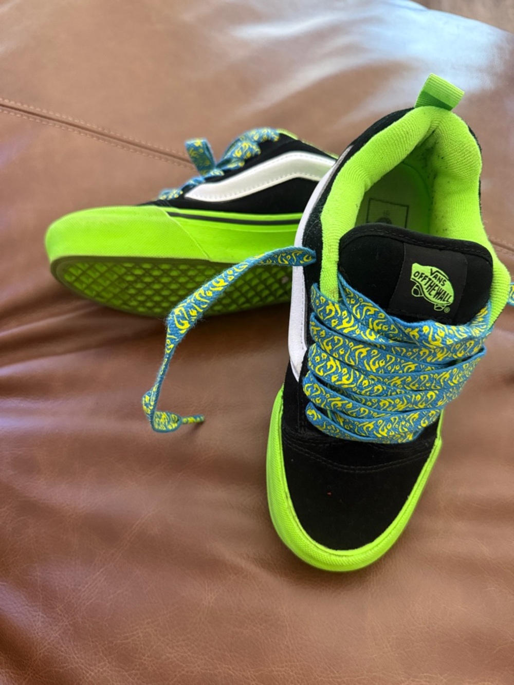 Vans Kids Old Skool Sneakers in Neon Green, Black, White
